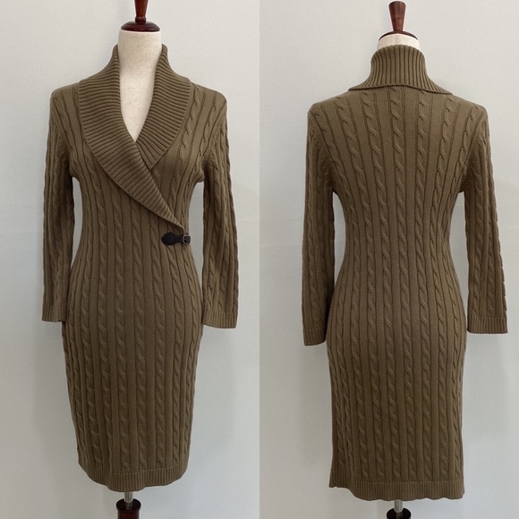 Calvin Klein Cableknit Shawl Collar  Sweater Dress Women's Medium Neutral Tan - Picture 2 of 12